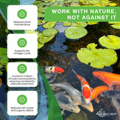 Aquascape measuring scoop beside product demonstrating easy dosing