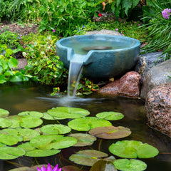 Aquascape Spillway Bowl installed on a small patio demonstrating compact footprint and ambient sound benefit