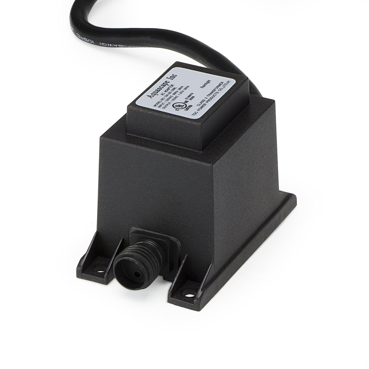 Aquascape transformer front panel showing model and plug, ensures simple outdoor lighting power