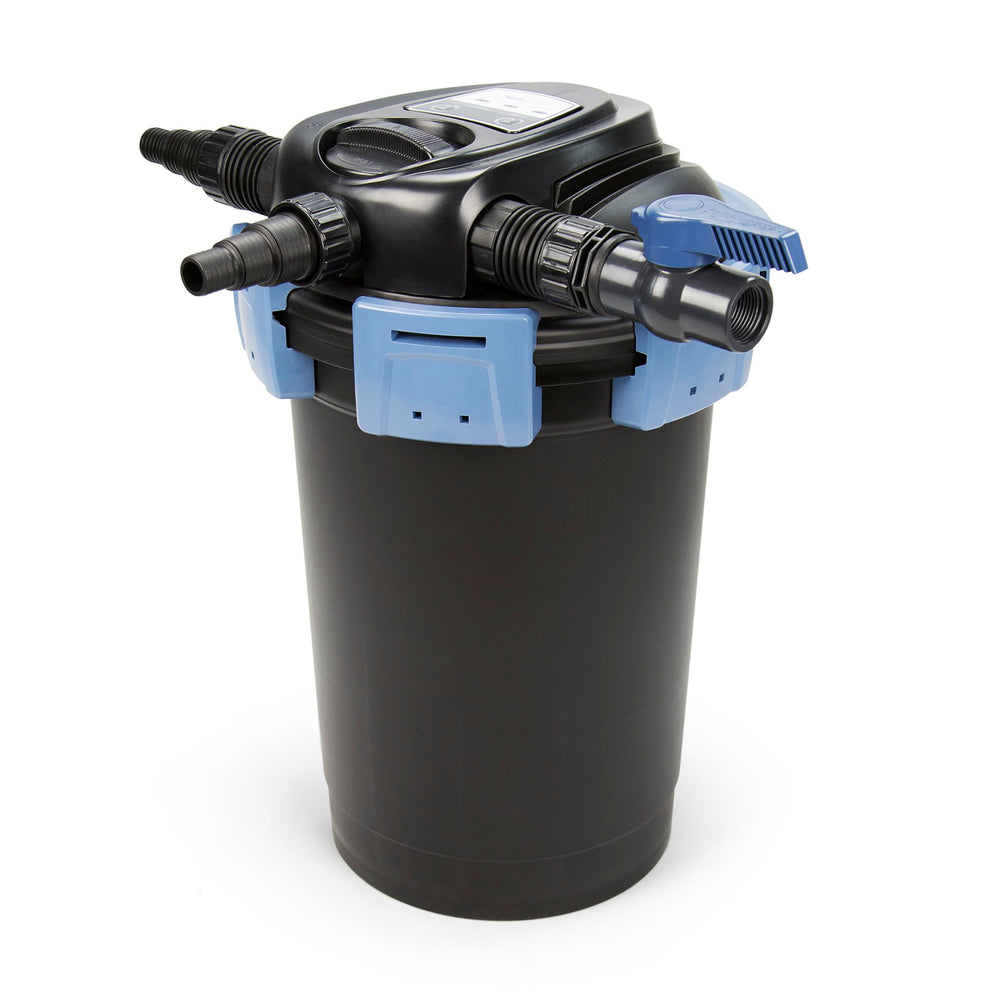 Aquascape UltraKlean 3500 front view showing compact pressure housing and easy placement benefit