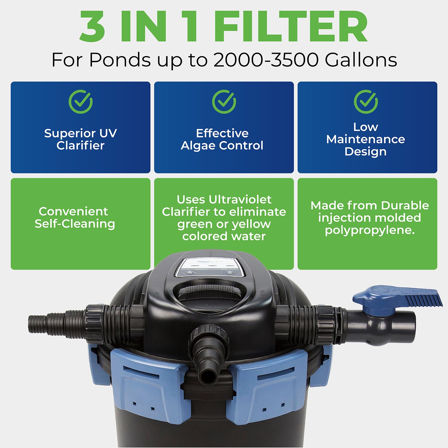 Aquascape UltraKlean 3500 next to tools showing scale and easy-install benefit
