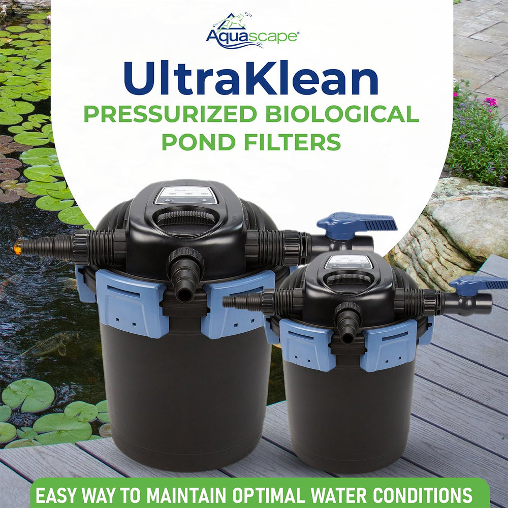 Aquascape close-up of UV clarifier chamber highlighting algae-reduction performance