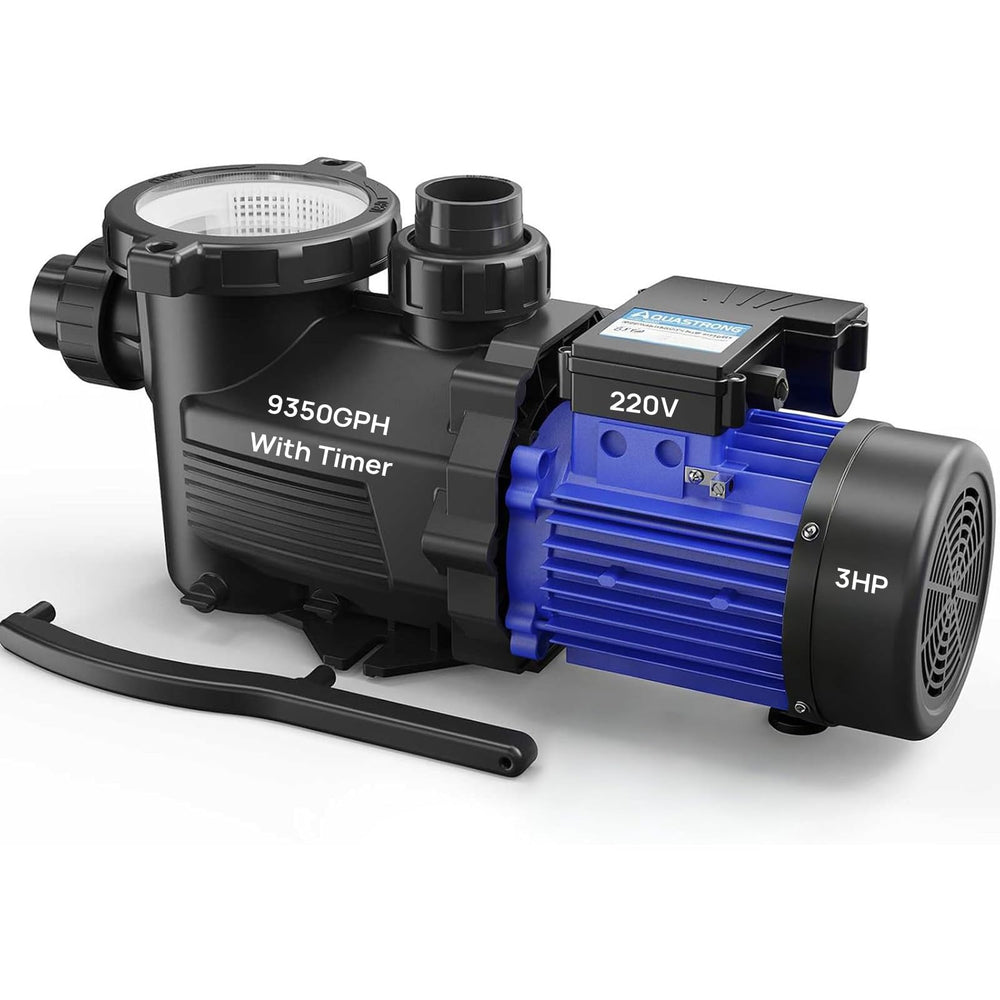 AQUASTRONG front view pump showing durable housing and performance benefit
