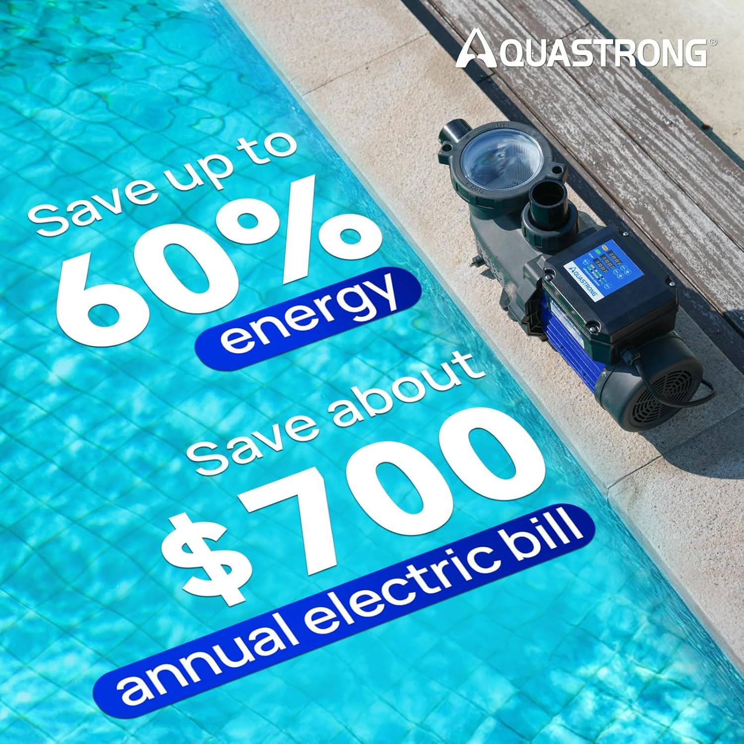 AQUASTRONG pump installed on an above-ground pool showing straightforward hookup advantage