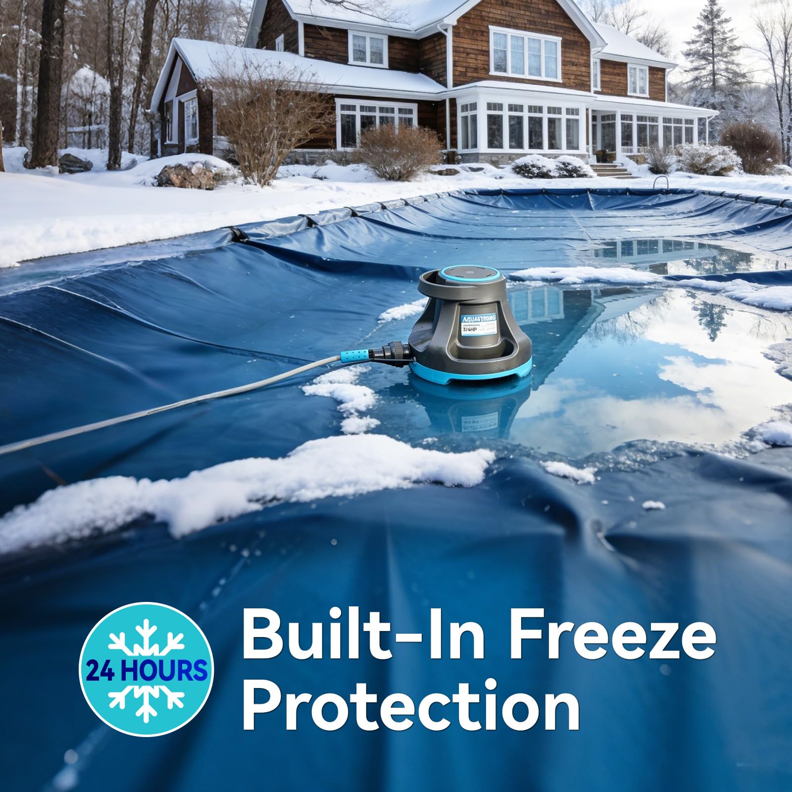 AQUASTRONG installed on a pool cover removing water quickly and safely