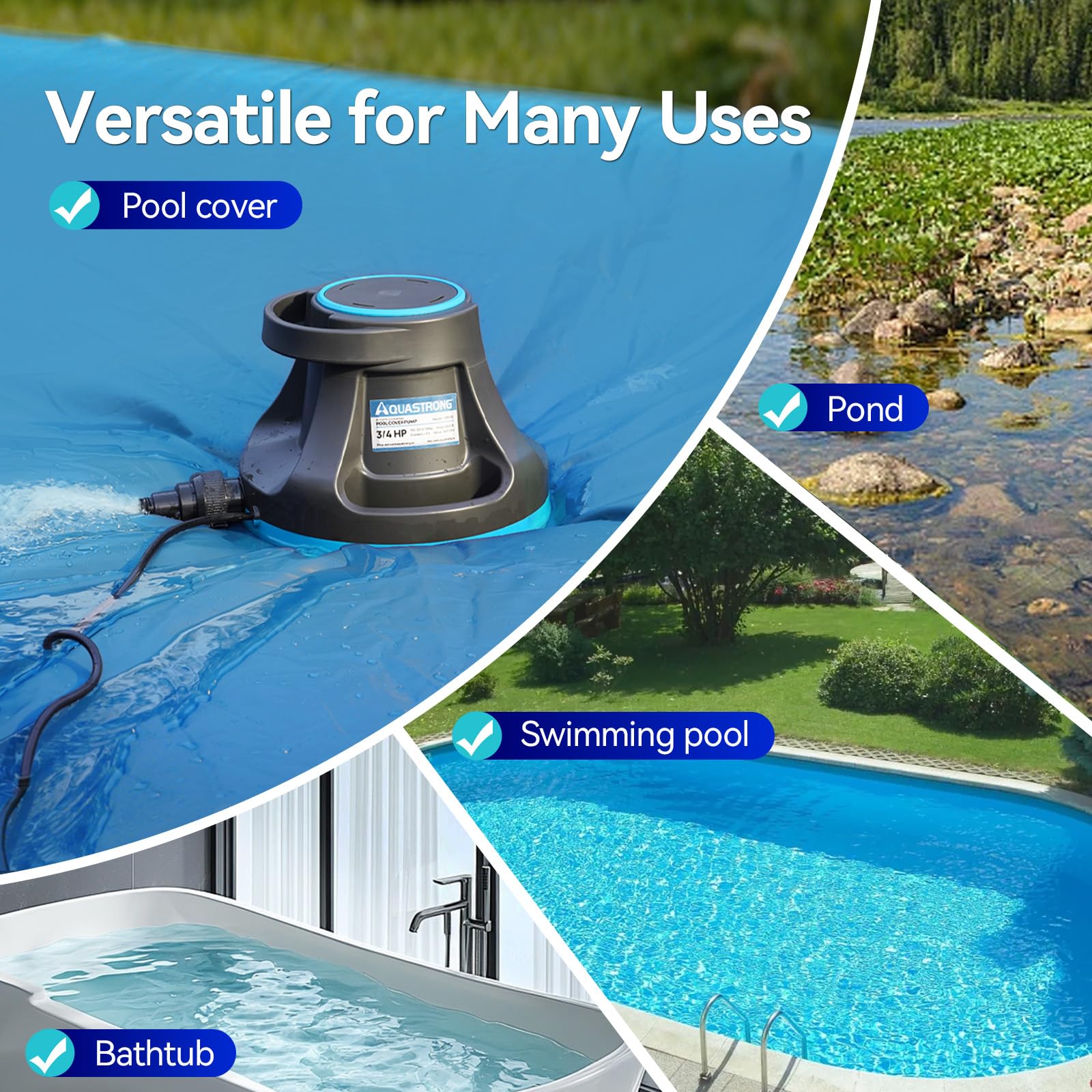 AQUASTRONG lifestyle patio setup pumping pool cover water with tidy appearance