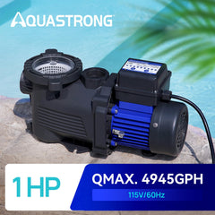 AQUASTRONG motor close-up showing label and durable construction detail
