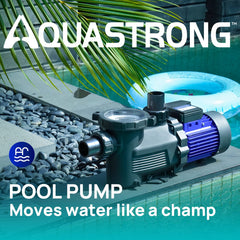 AQUASTRONG motor label with ETL rating and 115V spec for safety reassurance