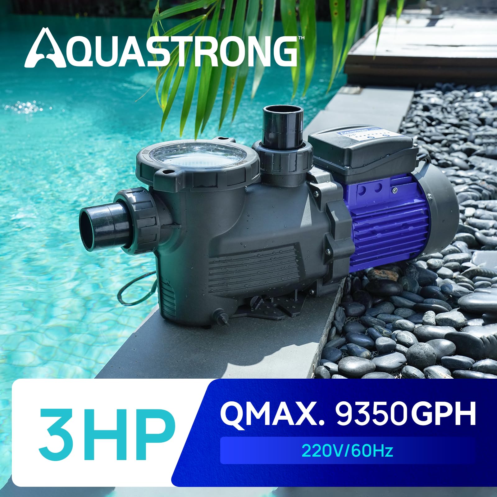 AQUASTRONG motor label detail highlighting ETL-certified safety and reliability