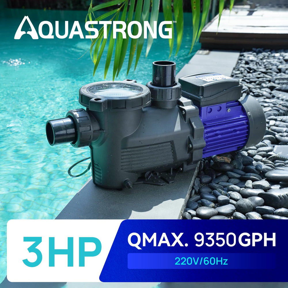 AQUASTRONG motor label detail highlighting ETL-certified safety and reliability