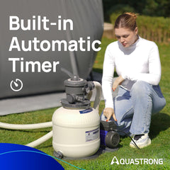 AQUASTRONG pump motor side view illustrating robust build and quiet, steady performance