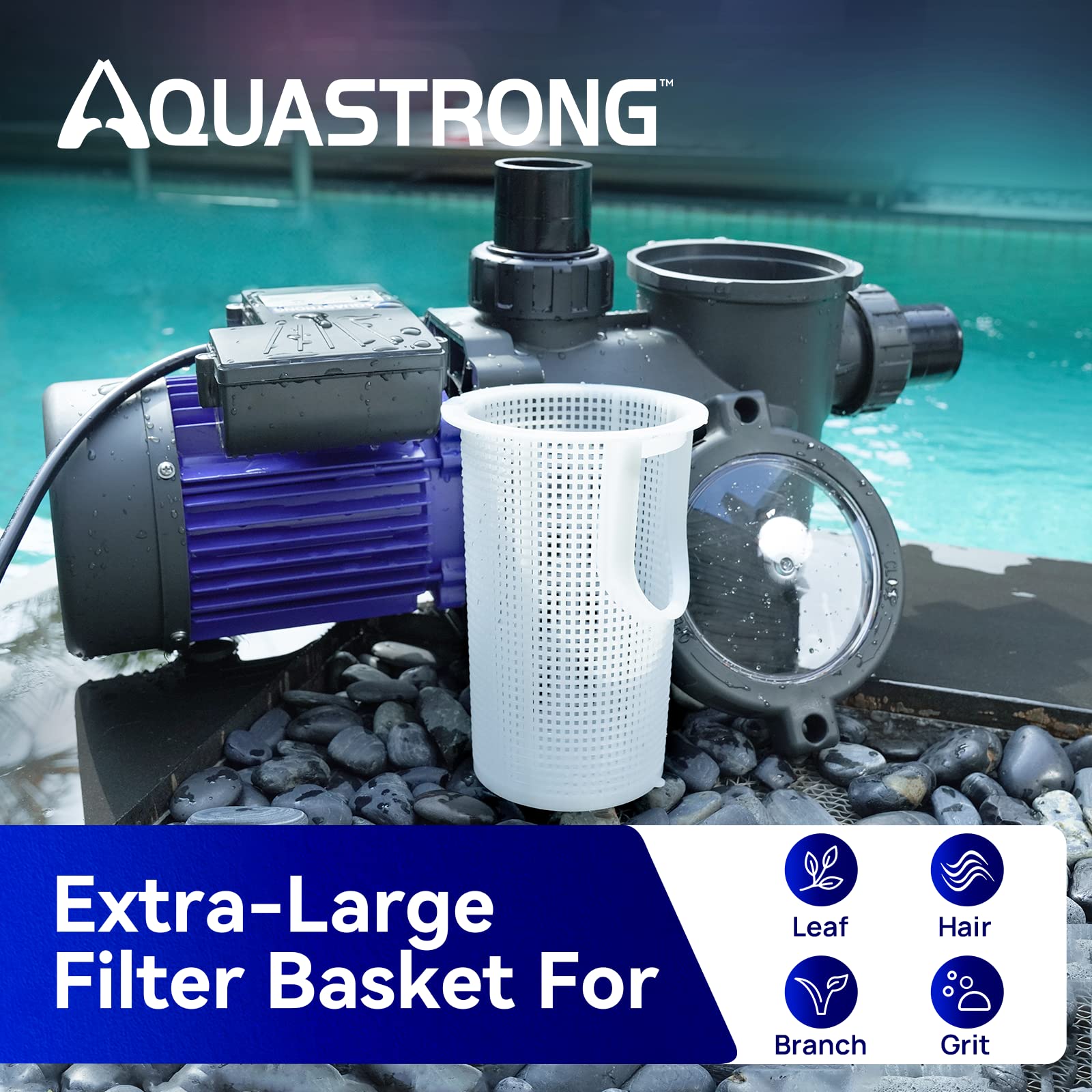 AQUASTRONG scale comparison next to ruler showing compact size and installation ease