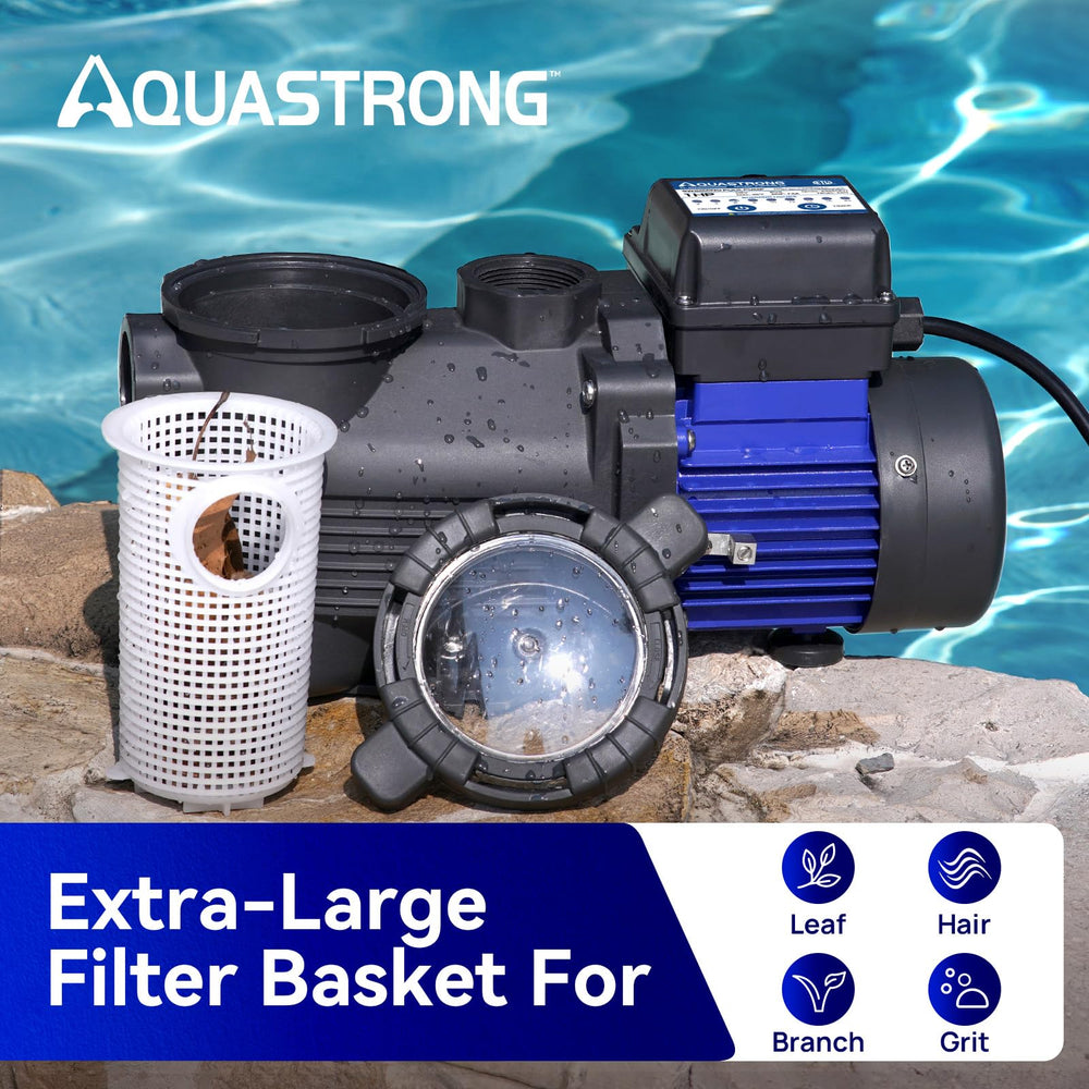 AQUASTRONG pump next to tools showing compact size and installation scale