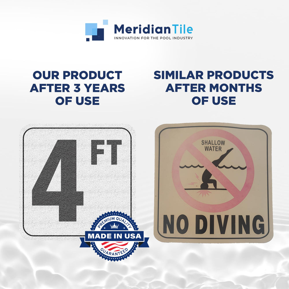 Aquatic Custom Tile sticker installed on pool deck demonstrating clear above-waterline placement