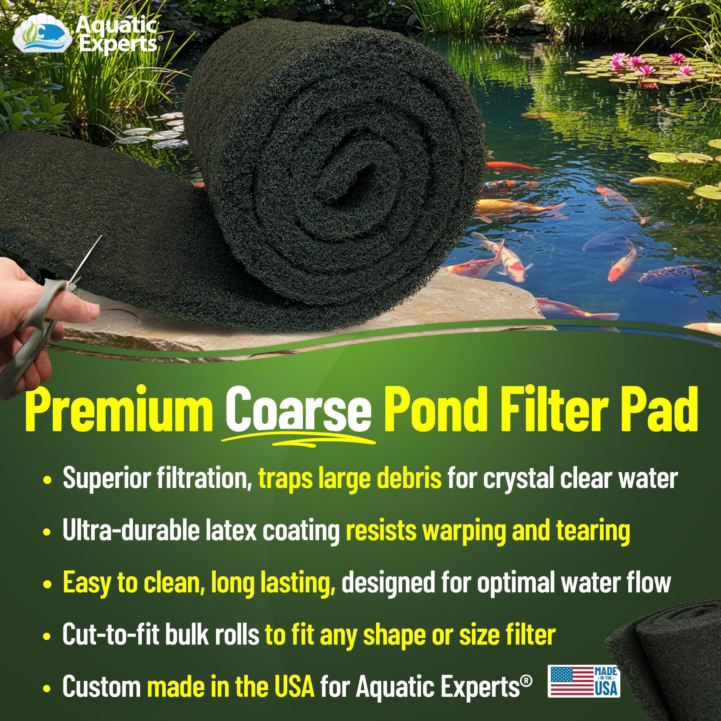 Aquatic Experts close-up of latex-coated fiber texture showing durable media and filtration benefit