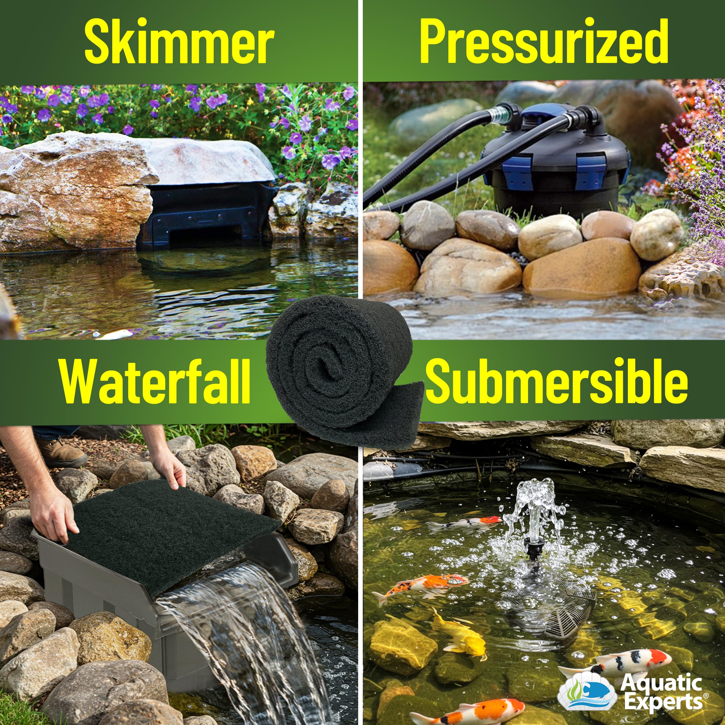 Aquatic Experts trimmed pad beside scissors showing cut-to-fit customization benefit