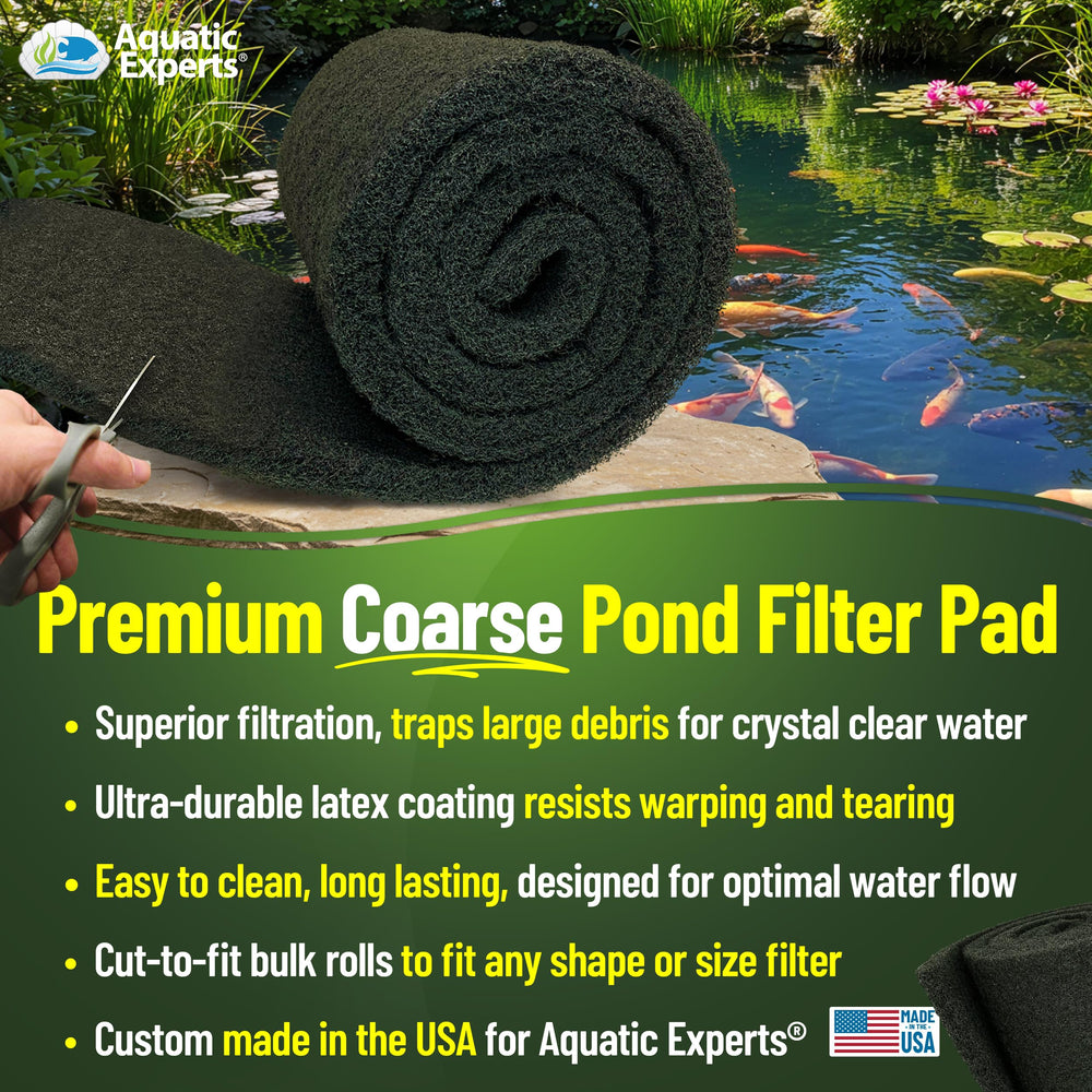 Aquatic Experts unrolled coarse filter pad showing full 14 by 56-inch roll for easy cutting