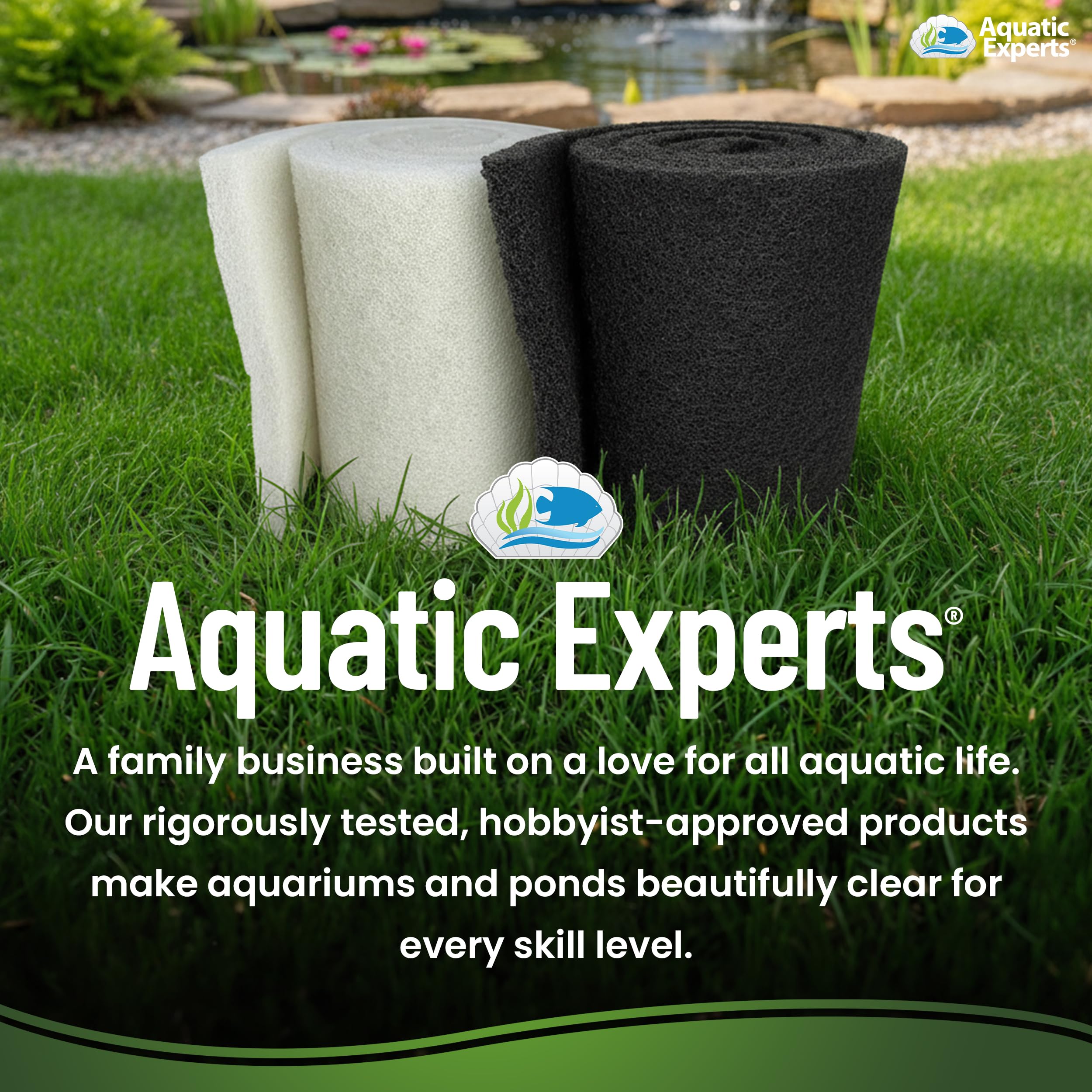 Aquatic Experts pond-side scene with koi showing healthier-looking water after filtration