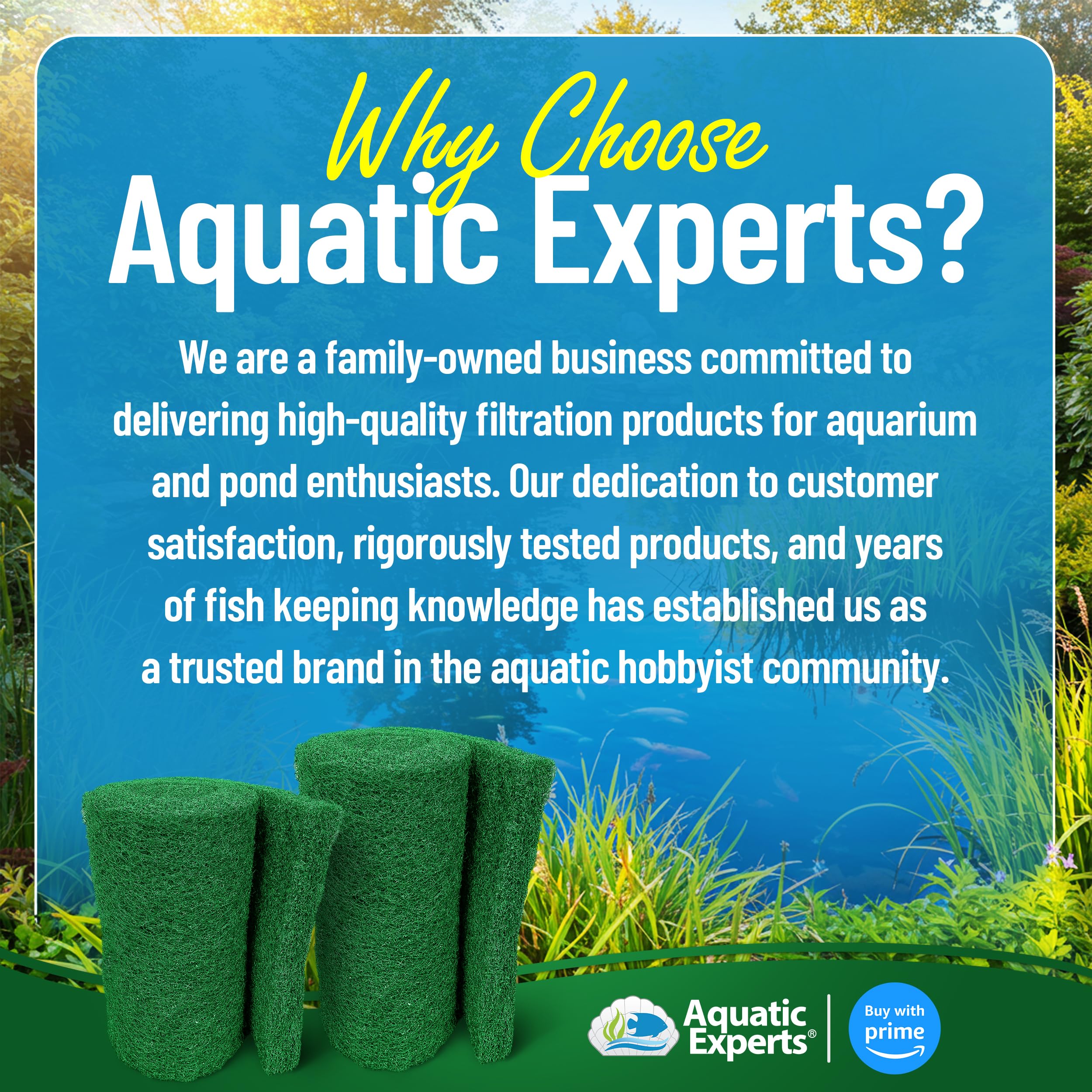 Aquatic Experts pad displayed in koi pond setting showing reliable mechanical filtration benefit