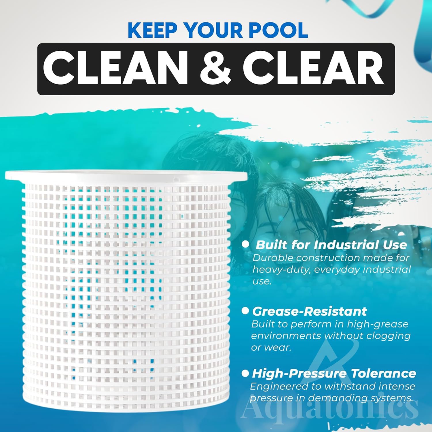 Aquatonics basket installed in skimmer showing easy drop-in replacement