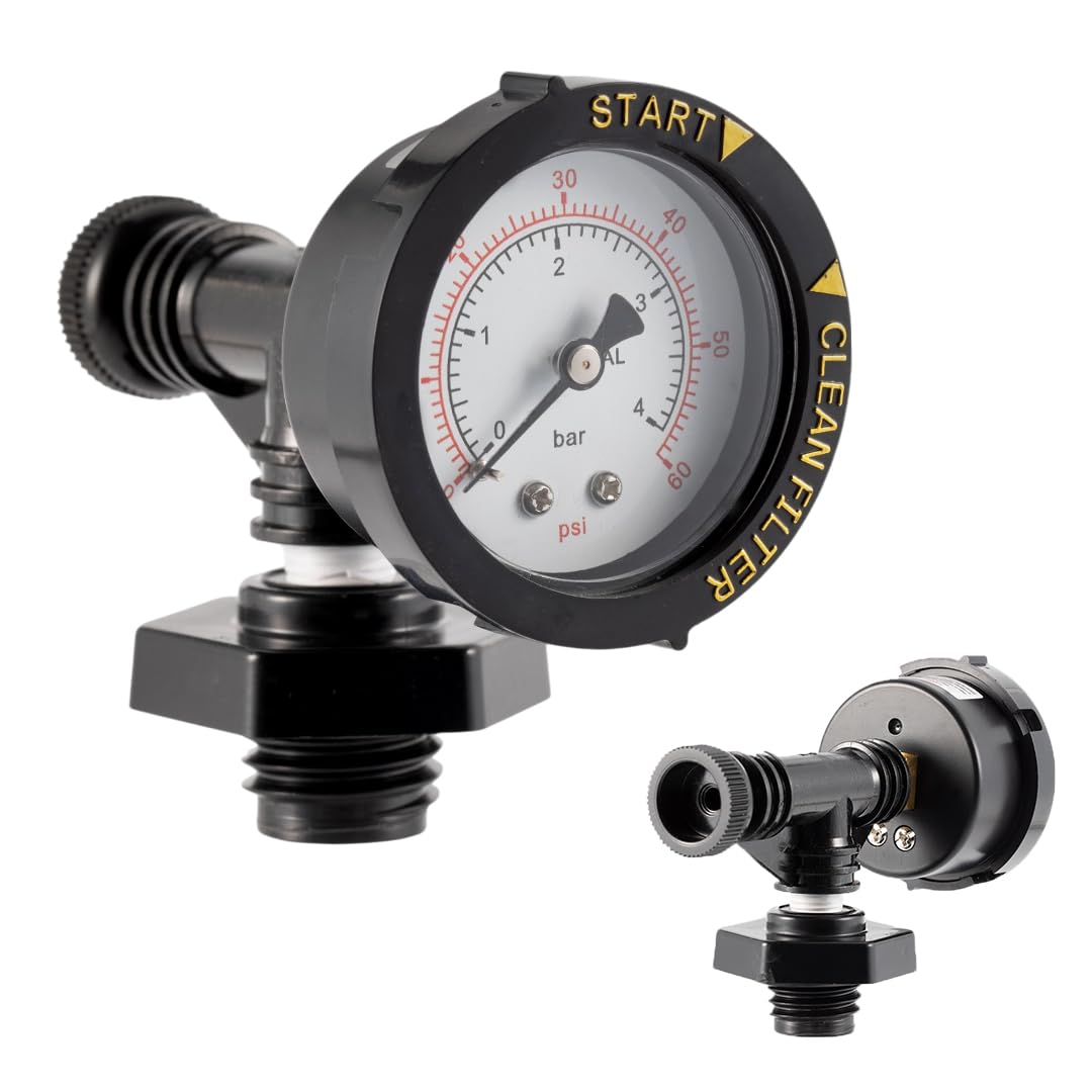 Aquatonics front view of brass valve and gauge showing durable construction and clear dial