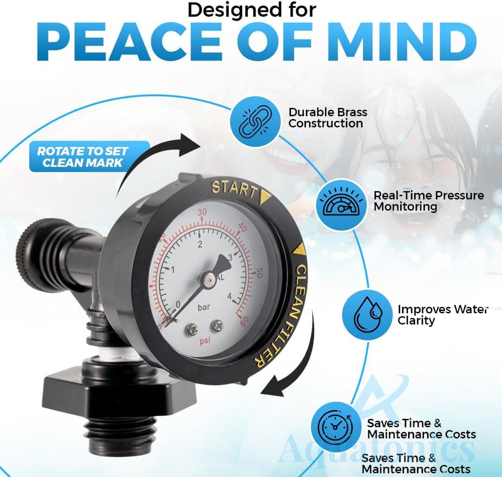 Aquatonics product pictured near pool illustrating clearer water and reliable filtration