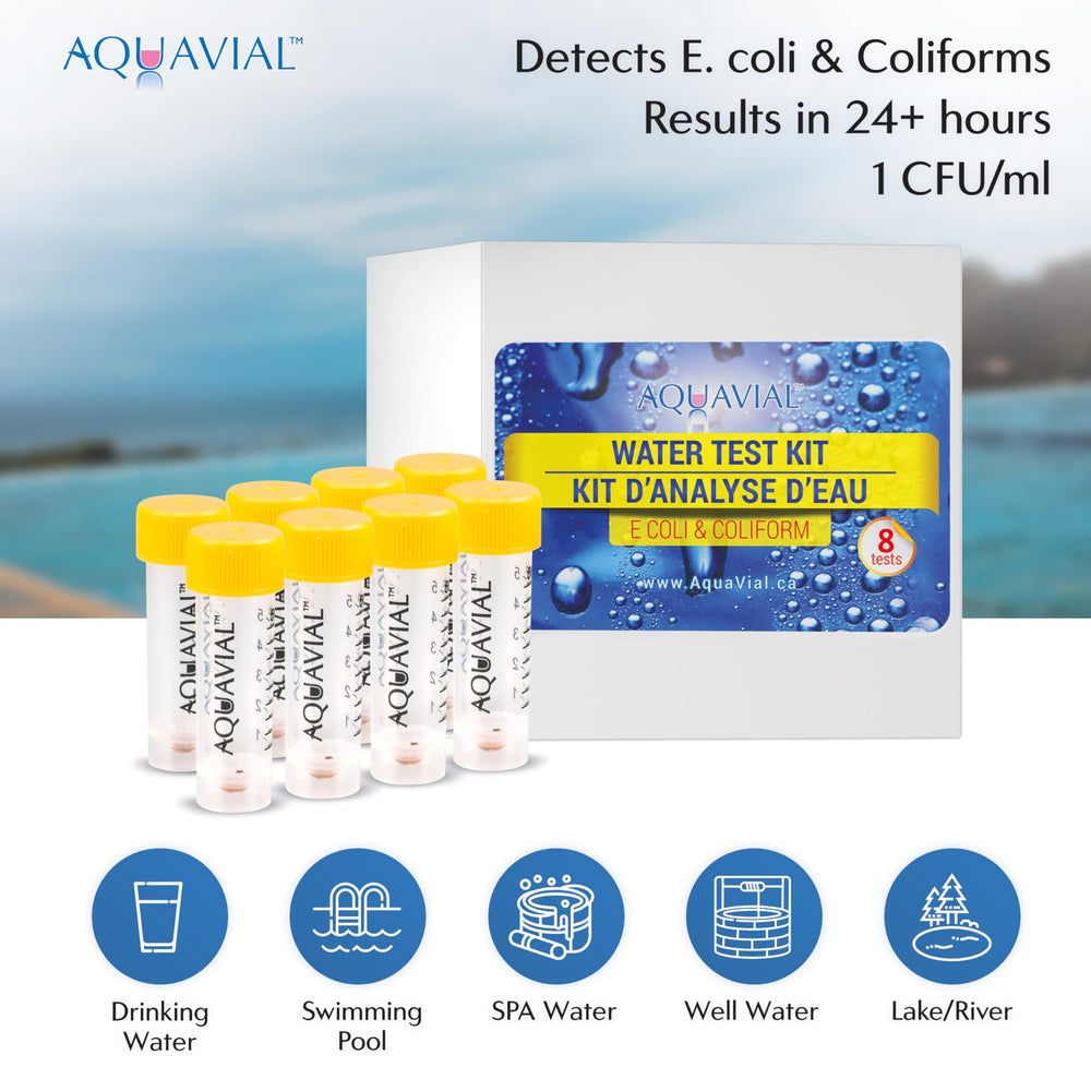 AquaVial color comparison chart next to vials to help users interpret results confidently