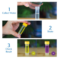 User pouring well water into an AquaVial tube to perform an on-site bacterial check