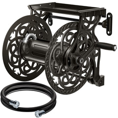 AQUAZILLA front view of mounted hose reel showing durable construction and decorative finish