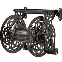 AQUAZILLA front view mounted on wall showing durable dark bronze finish and tidy hose storage