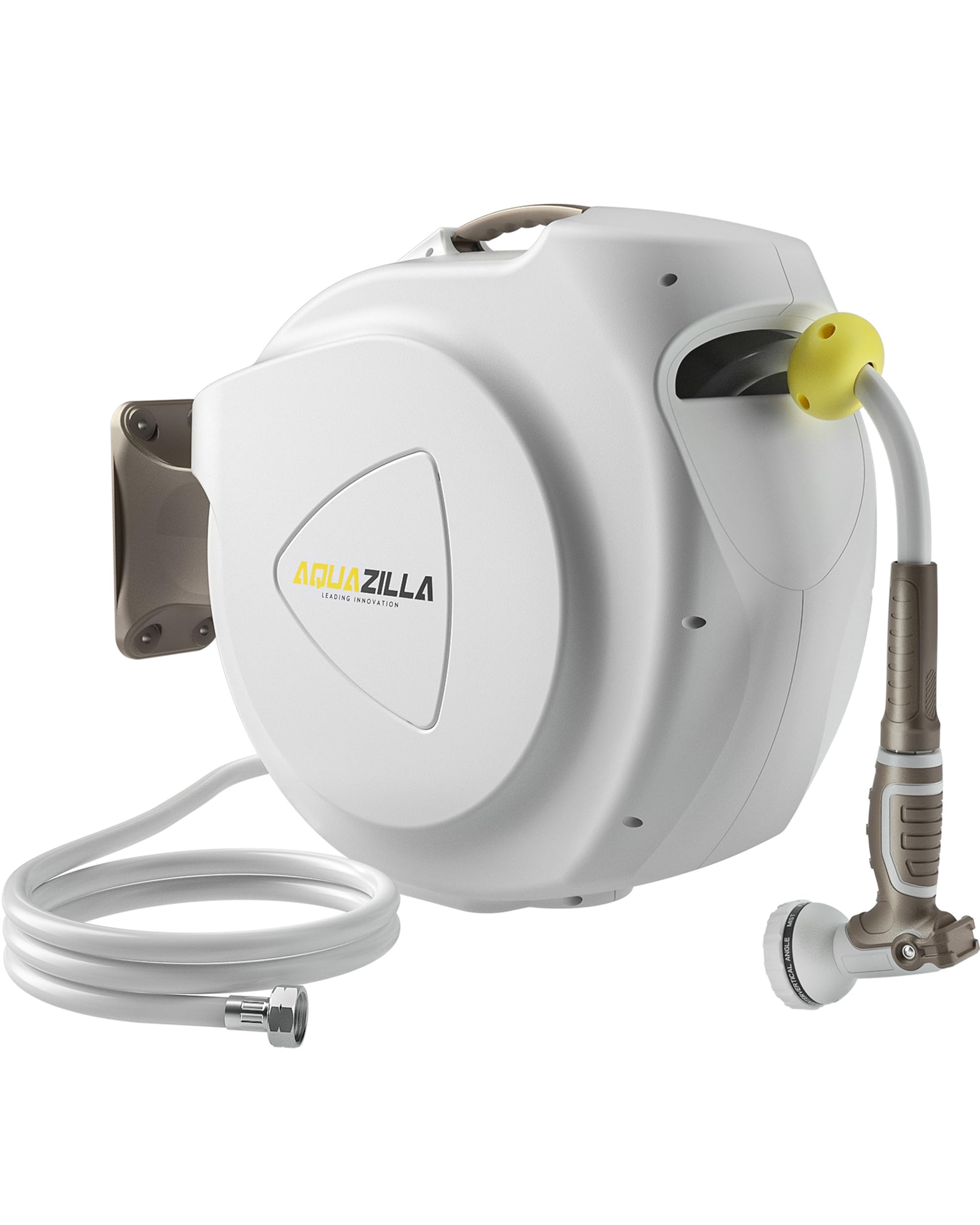 AQUAZILLA front view of wall-mounted reel showing compact storage and neatness