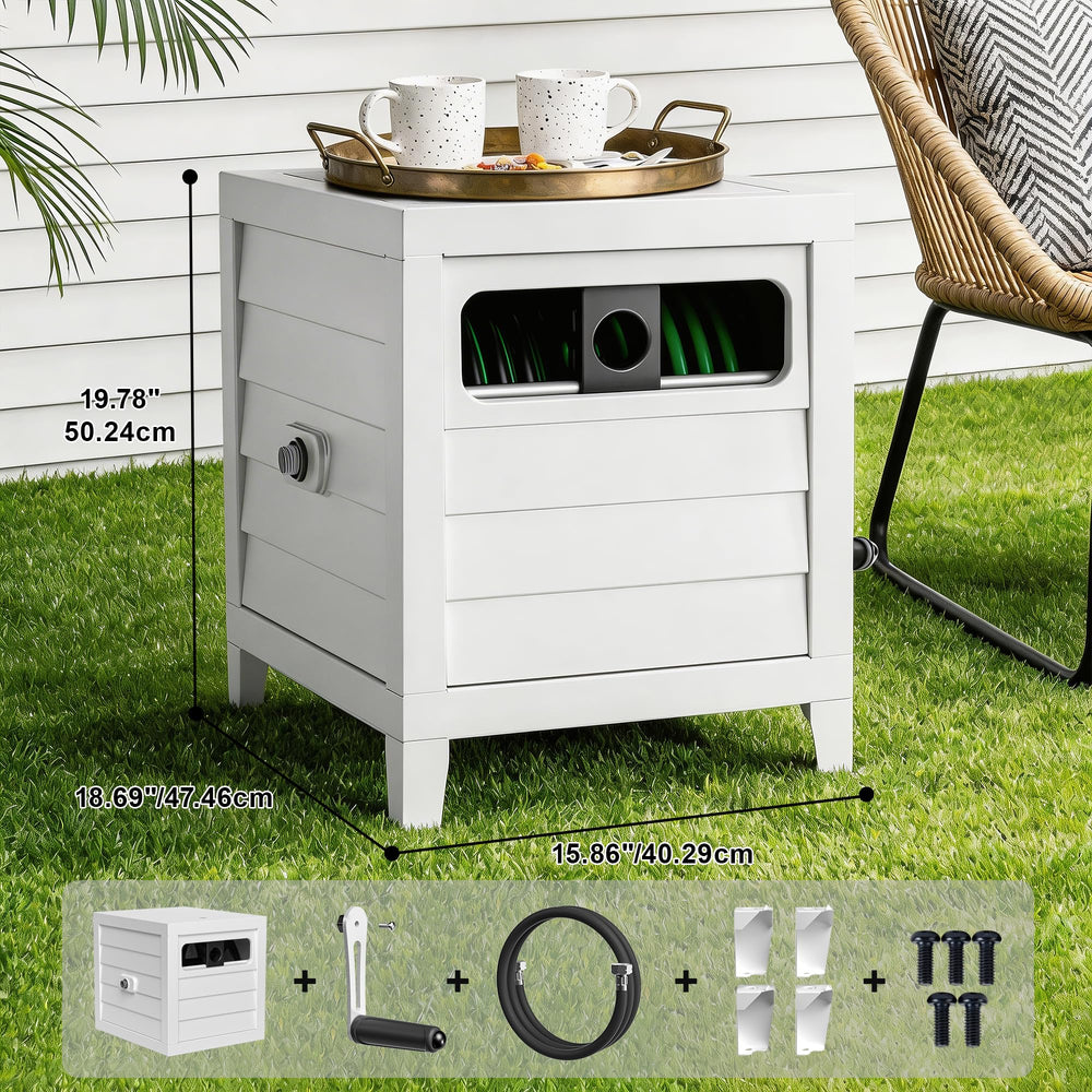 AQUAZILLA open door displaying neatly wound hose, offering quick-access organization