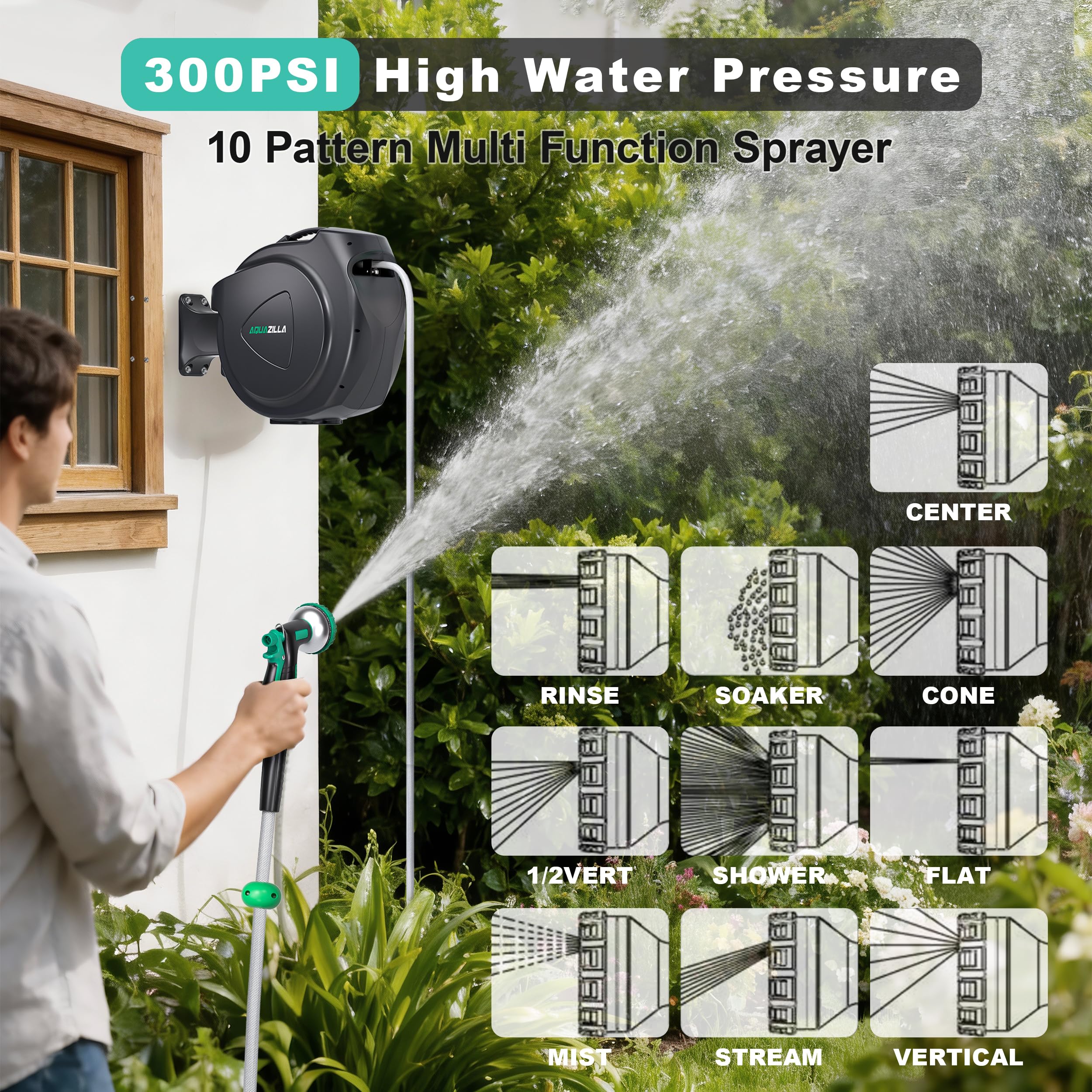 AQUAZILLA hose reel in use watering garden for convenient cleaning