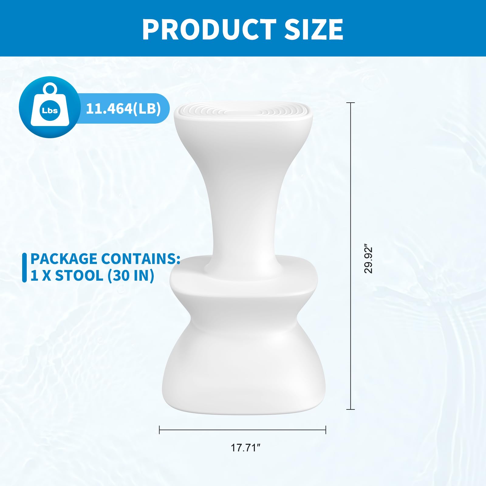 Aquenelle pool stool scale comparison next to a chair to show size