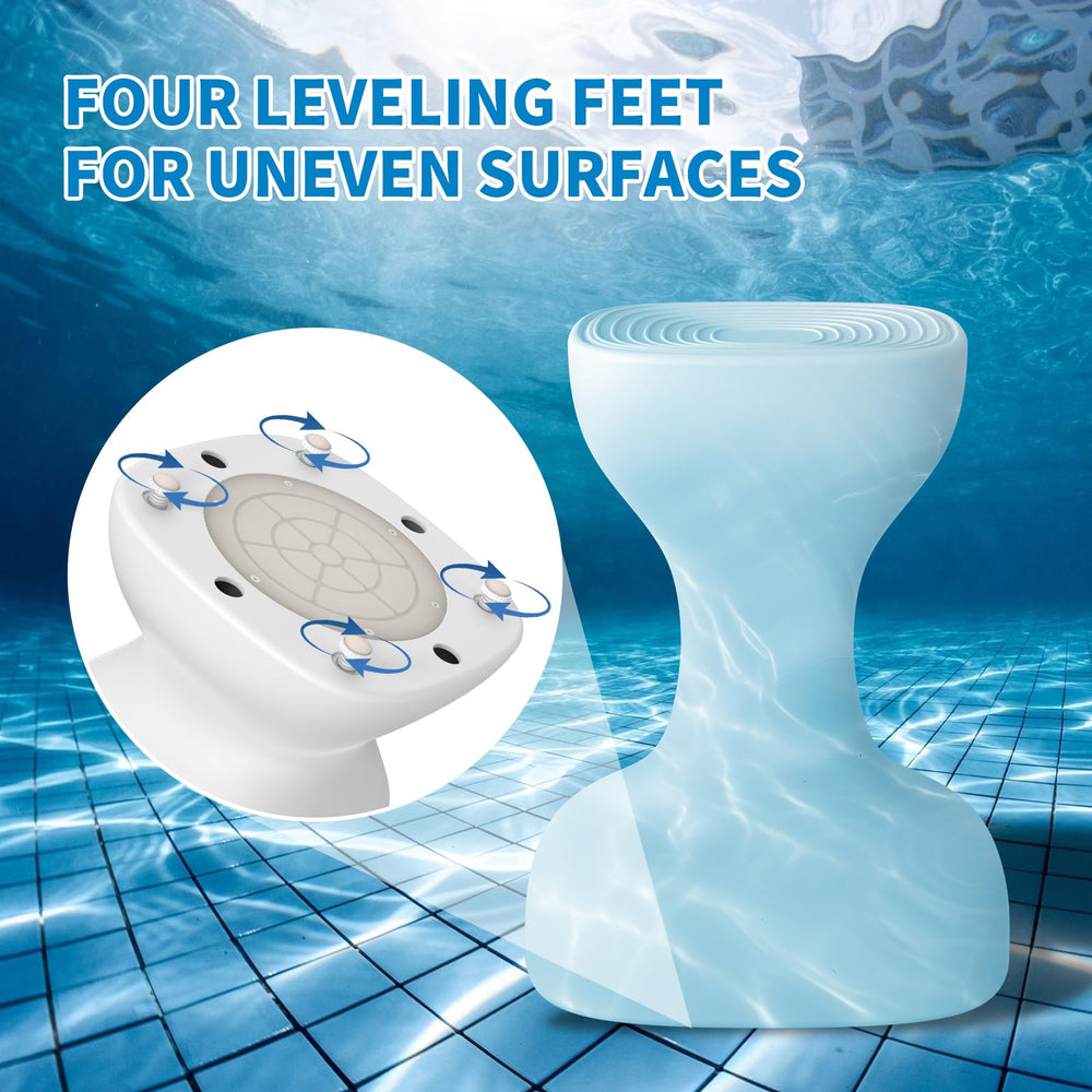 Aquenelle pool stool underside showing pre-filled weight chamber for balance