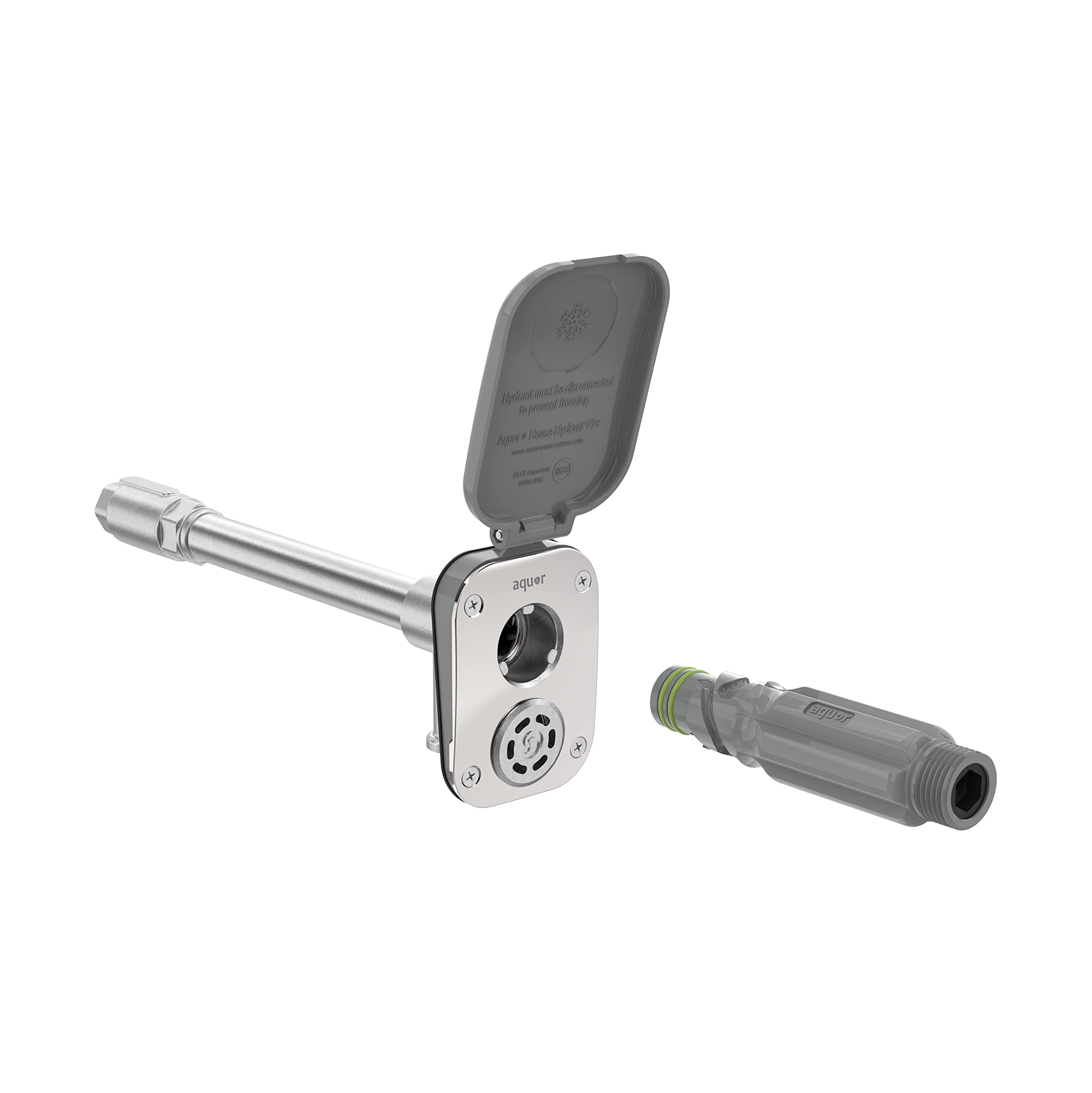 Aquor faceplate front assembly showing anti-siphon and quick-connect benefit