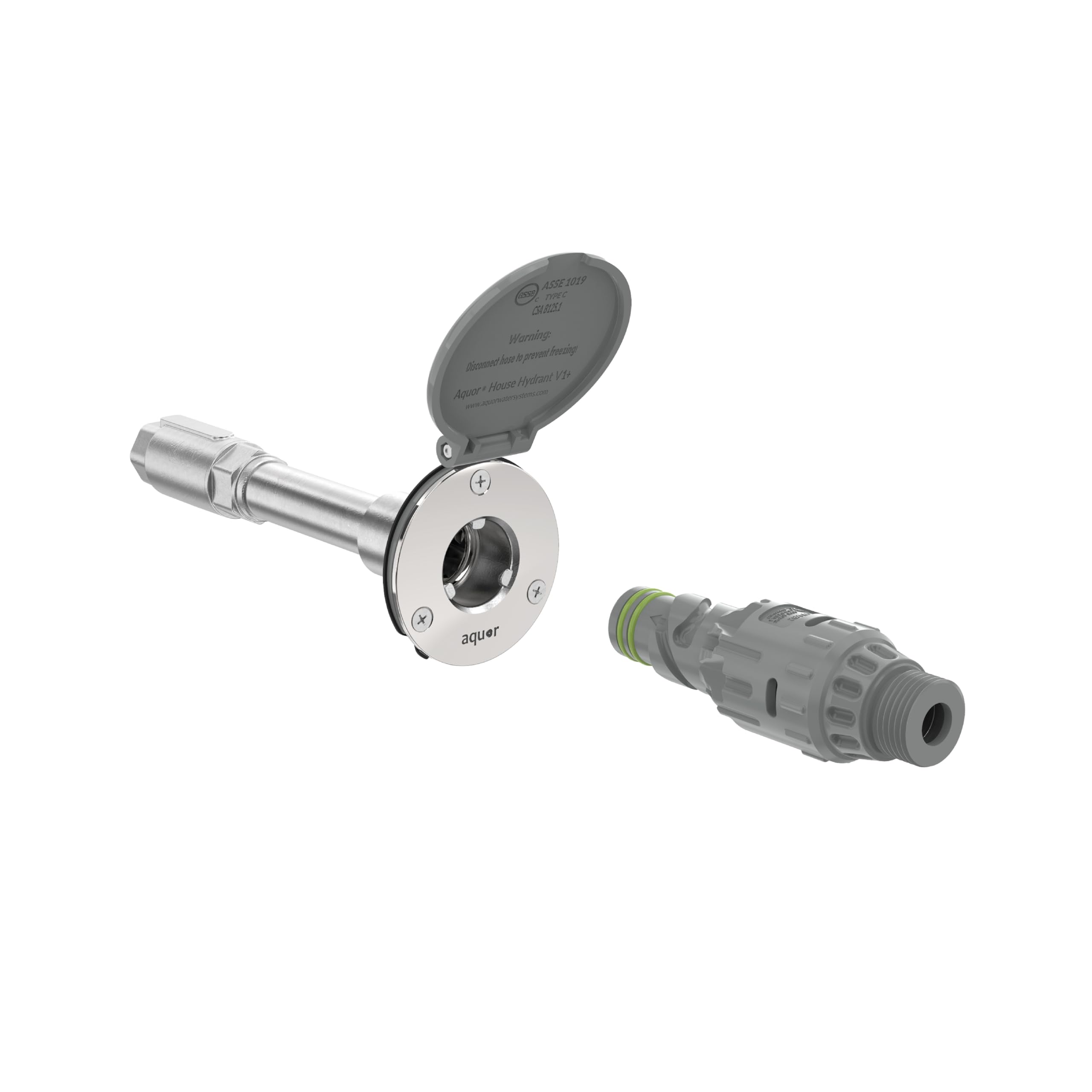 Aquor front profile of frost-free outdoor faucet showing compact wall appearance and neat finish