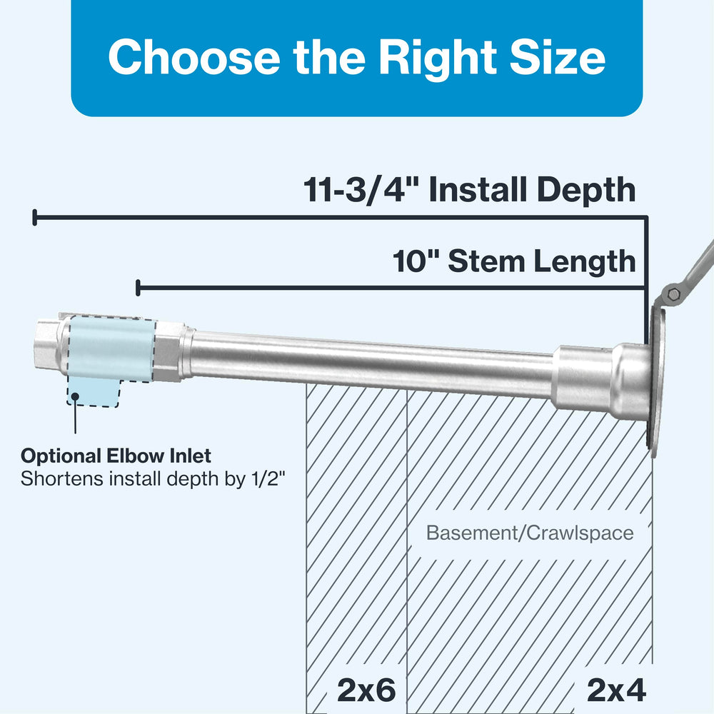 Aquor 10 inch stem close-up showing frost-proof drainage feature benefit