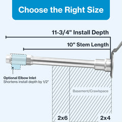 Aquor 10 inch stem close-up showing frost-proof drainage feature benefit