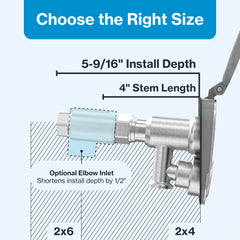 Aquor stem length comparison showing 4-inch stem and install depth for correct fit