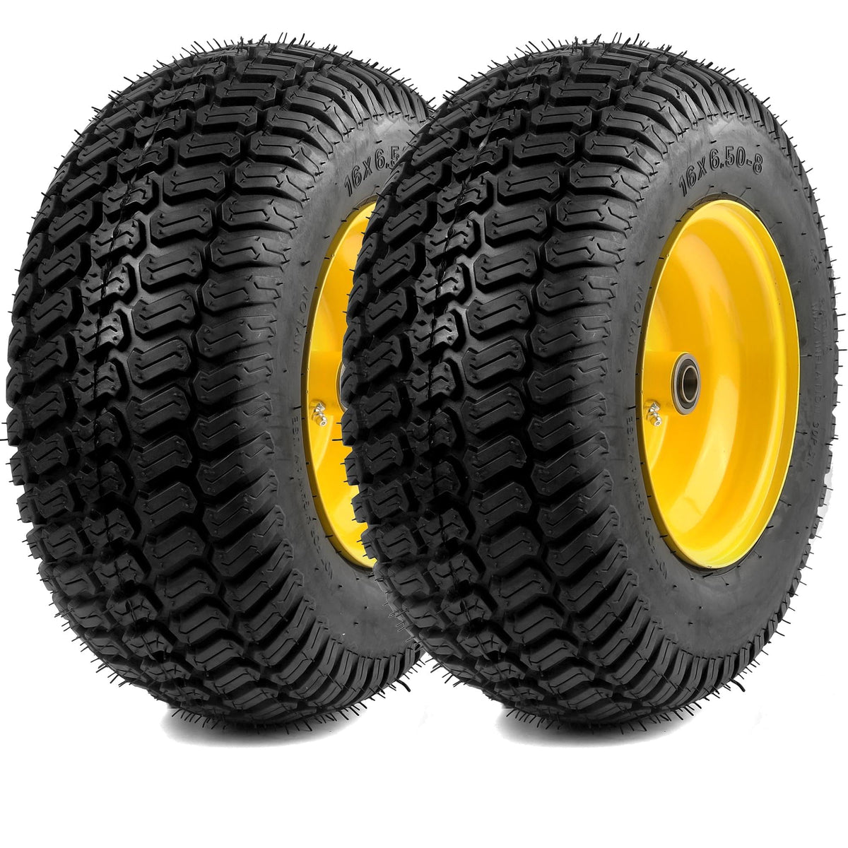AR-PRO front-facing view of both 16x6.50-8 tubeless wheels showing ready-to-install convenience