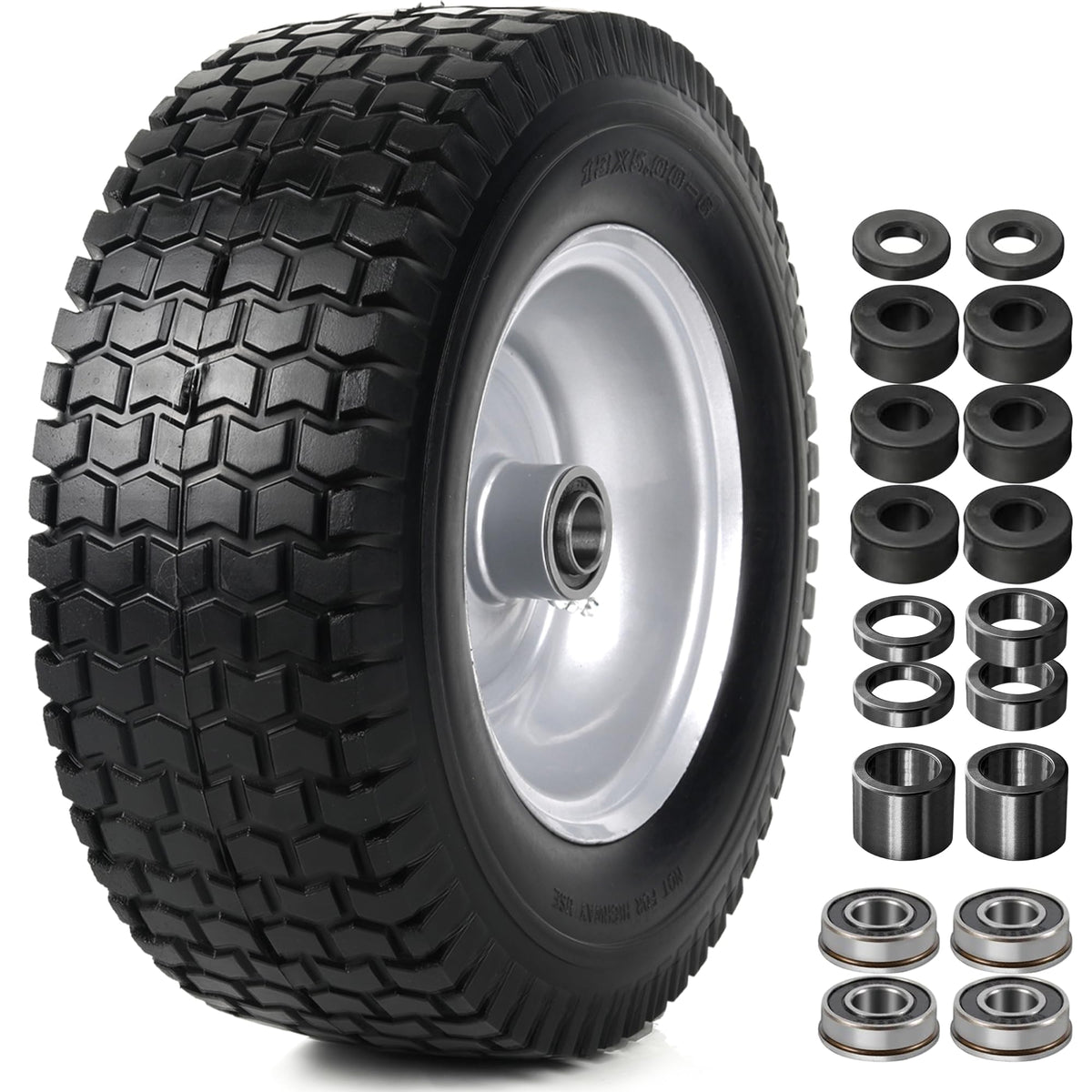AR-PRO front view of assembled wheel showing rim and solid tire, durable replacement
