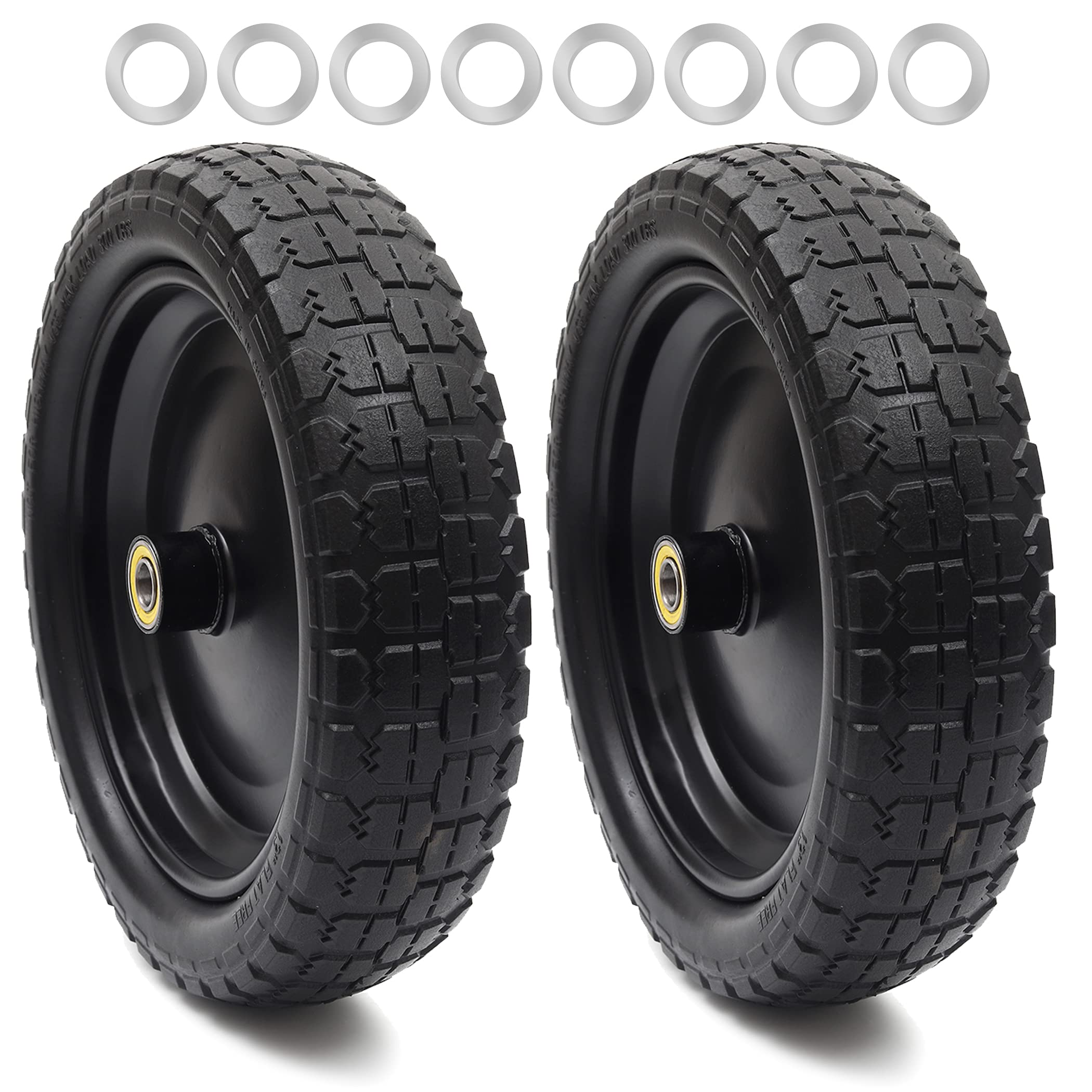 AR-PRO front view of 13 inch wheel showing solid tire and steel rim for reliable use