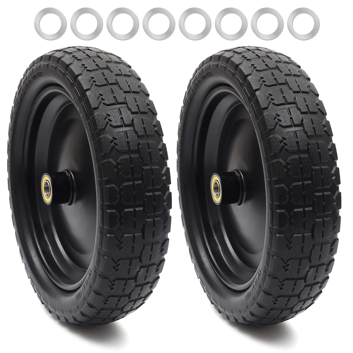 AR-PRO front view of 13 inch wheel showing solid tire and steel rim for reliable use