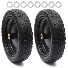 AR-PRO front view of 13 inch wheel showing solid tire and steel rim for reliable use