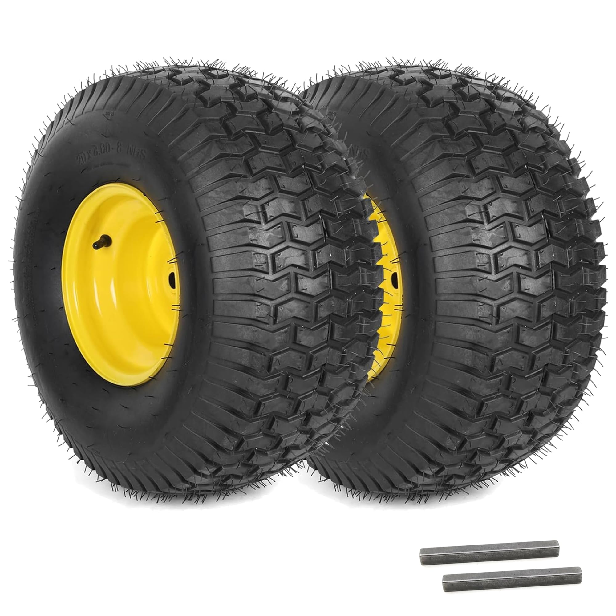 AR-PRO front view of pre-mounted wheel showing fitted tire and yellow rim, clear replacement benefit