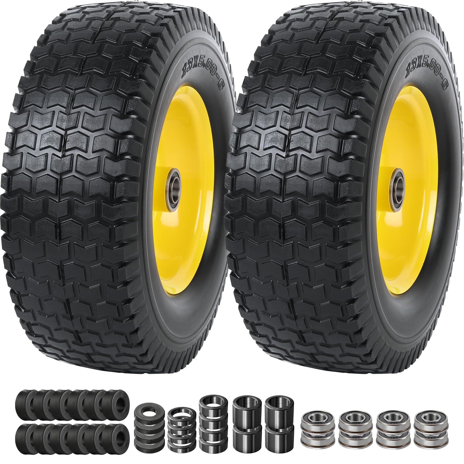AR-PRO front view of 13x5.00-6 wheel showing rim and solid tire benefits