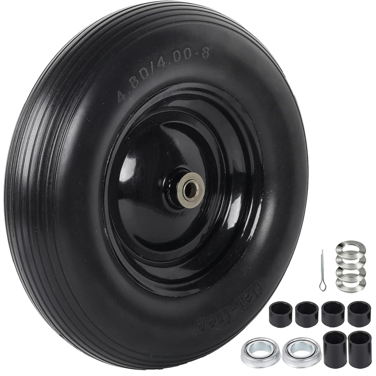 AR-PRO front view of complete 16 inch flat free wheel showing rim and tread for reliable replacement