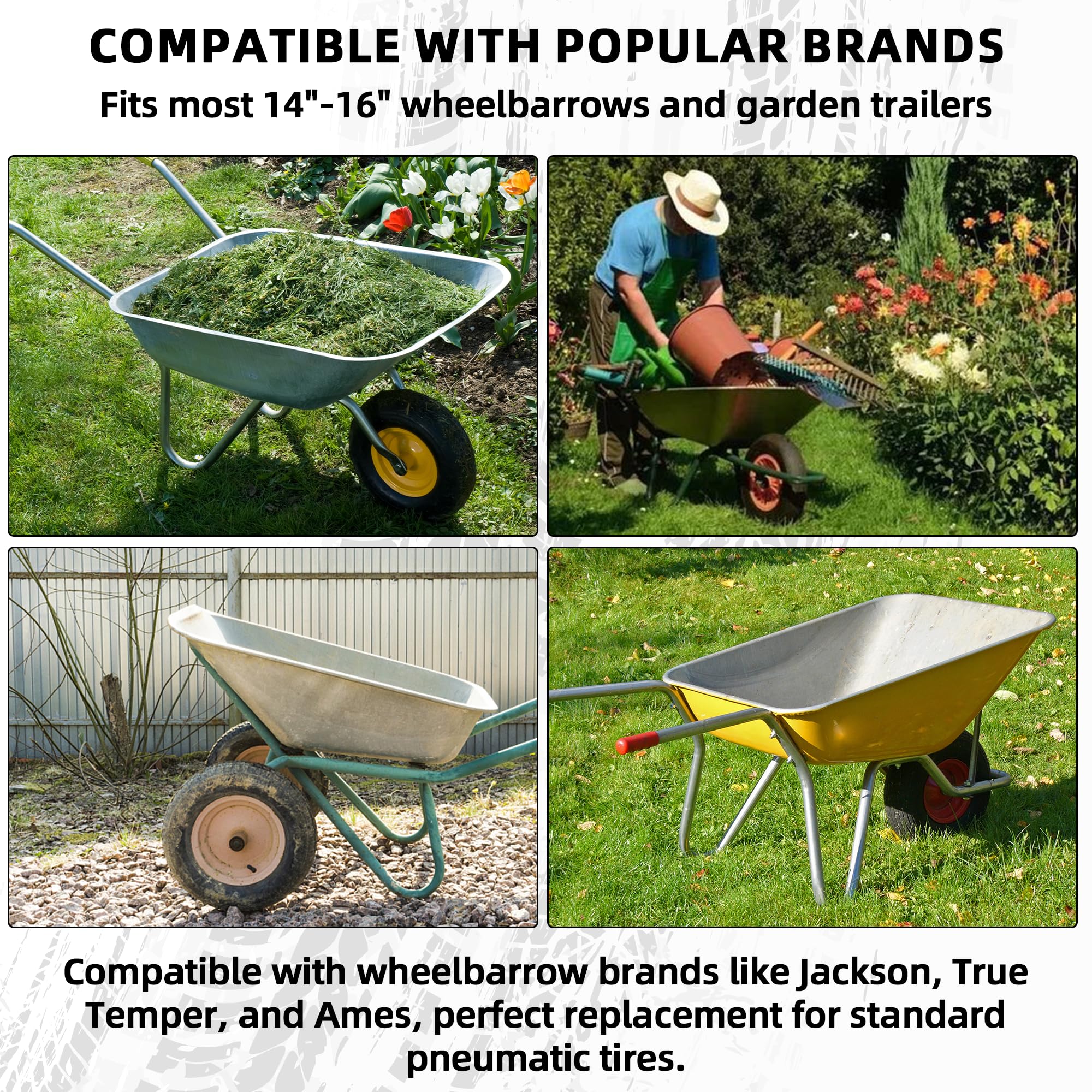 AR-PRO wheel mounted on wheelbarrow in garden for maintenance-free hauling