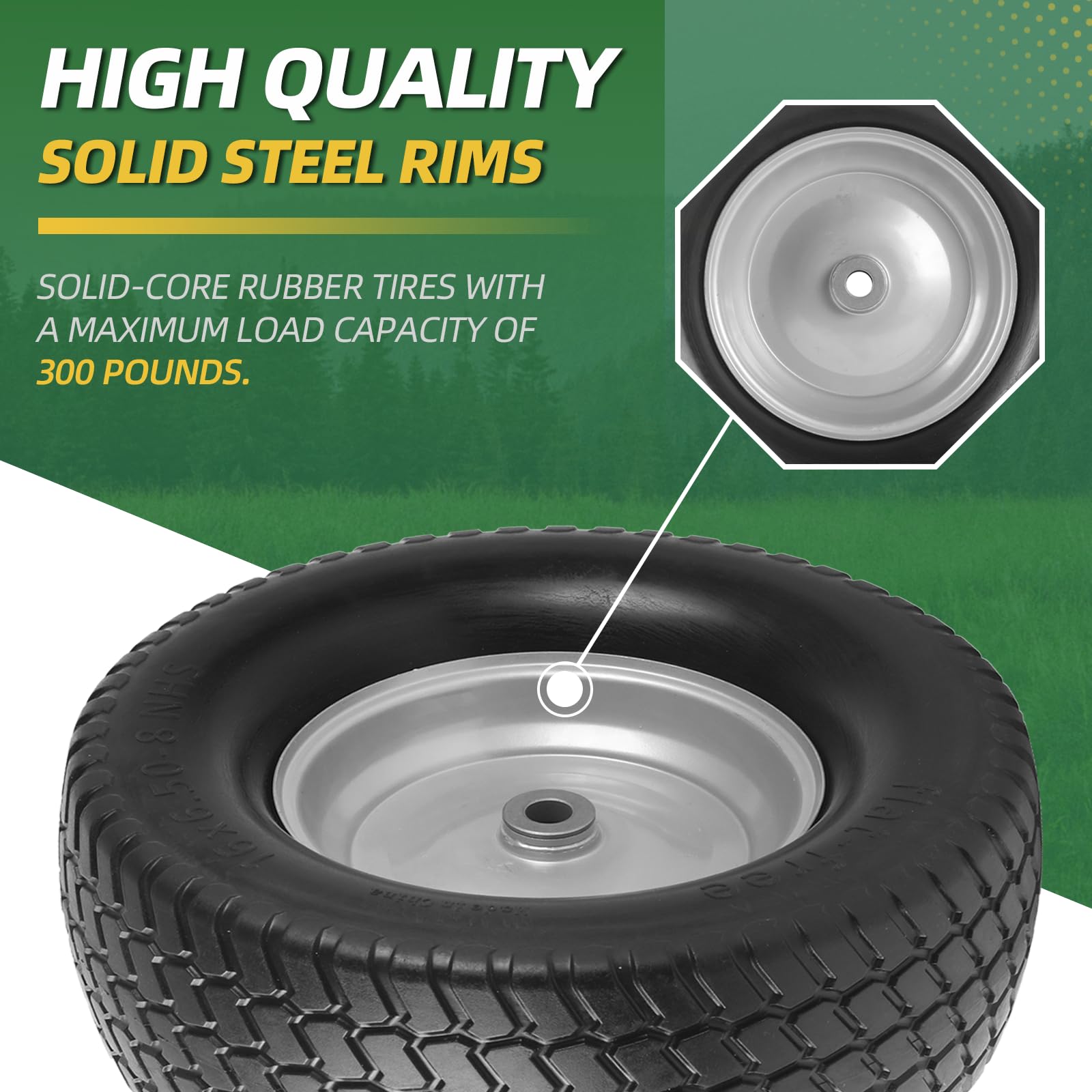AR-PRO wheel installed on a riding mower showing stable ride and puncture-free convenience
